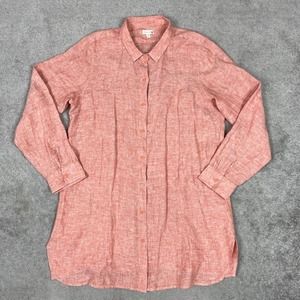 Garnet Hill Shirt Dress Womens Medium Orange 100% Linen Tunic Long Sleeve
